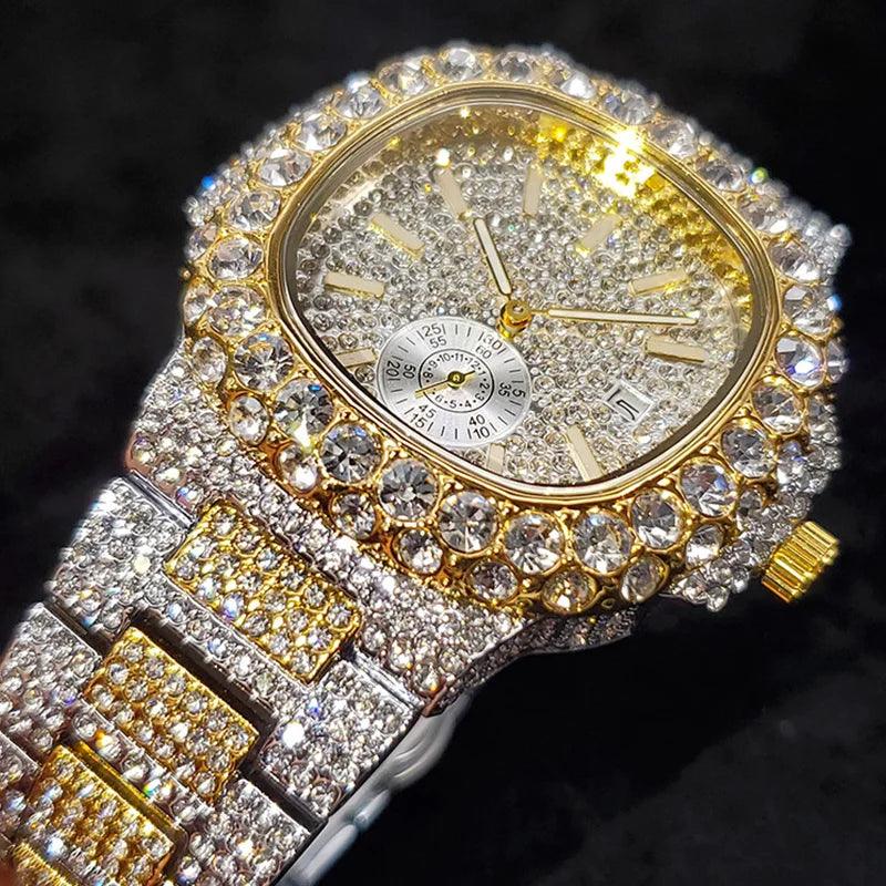 Luxury Diamond Watch Men Hip Hop Street Style Date Display Quartz Timepiece Iced Out Party Jewelry Wristwatch Hot Sale Product - Empire P.E
