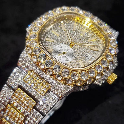 Luxury Diamond Watch Men Hip Hop Street Style Date Display Quartz Timepiece Iced Out Party Jewelry Wristwatch Hot Sale Product - Empire P.E