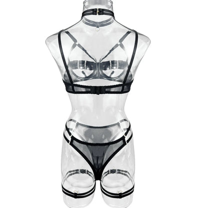 Yimunancy 4-Piece Bandage Erotic Set Women Choker Cut Out Solid Vintage Purple Sexy Lingerie Set Breif Kit - Empire P.E