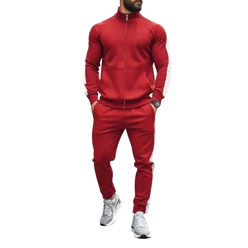 Mens Autumn Fashion Side Striped Jackets And Pants Two Piece Sets