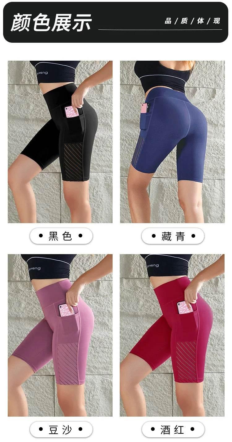 Women's Gym Running Shorts Yoga Shorts Women High Waist Push Up Legging with Pocket Yoga Fitness Workout Leggings Sport Shorts - Empire P.E