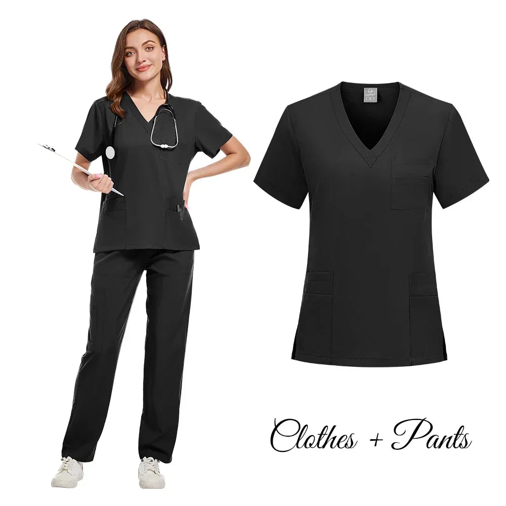 New Nurse Uniforms Elatic Solid Tops Pants Scrub - Empire P.E