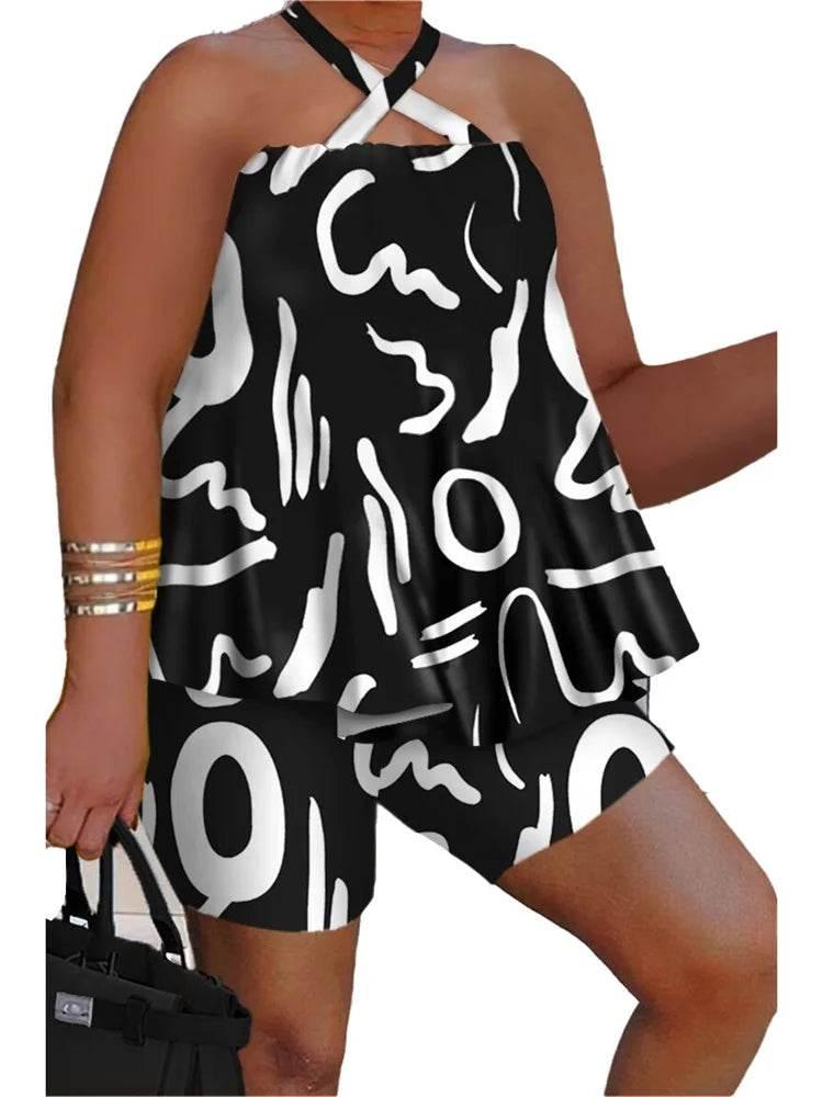 Wmstar Plus Size Two Piece Set Women Sleeveless Printed Short Sets Top Pants Sexy Suit Beach Summer Wholesale Dropshipping 2023 - Empire P.E