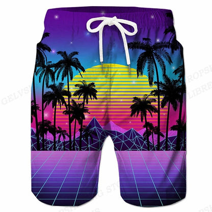 Men's Swimming Coconut Tree 3d Surfing Board Shorts