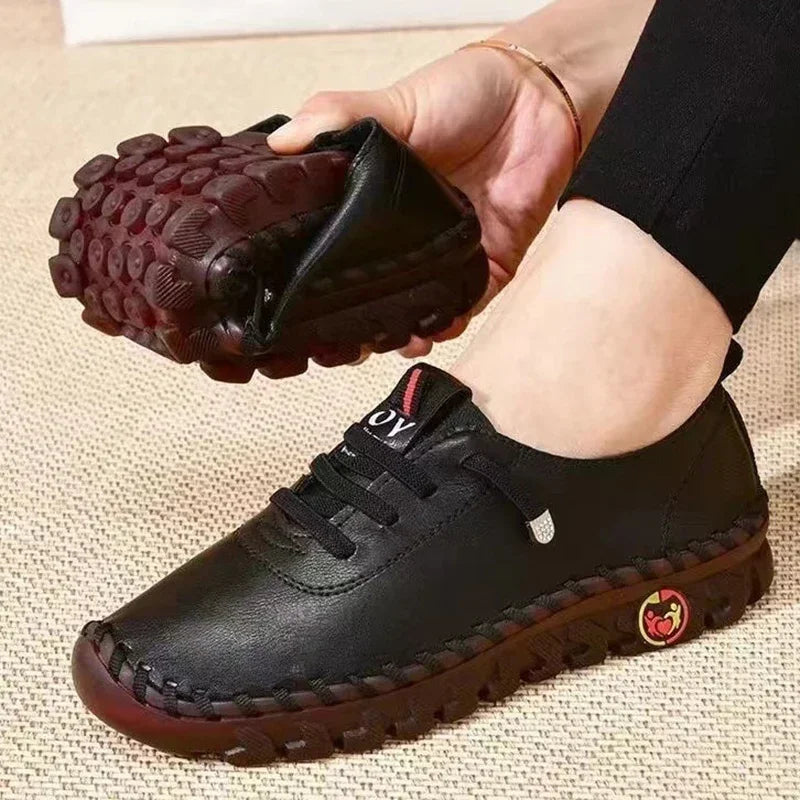 Leather Casual Vulcanized Female Shoe Soft Comfortable Flat Loafers - Empire P.E