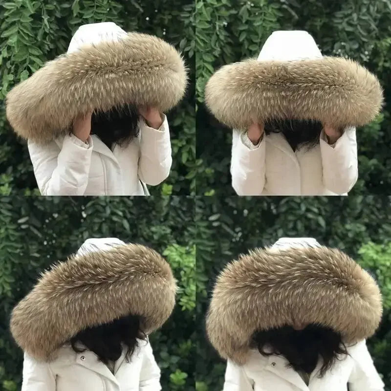 100% Real Raccoon Fur Collar Coat