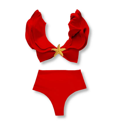 Two-Pieces Women Floral 2025 Push-Up Padded Bra Ruffles Bandage Bikini Set