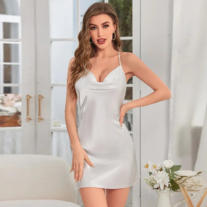 Fashion Solid Color V-neck Home Nightgown - Empire P.E