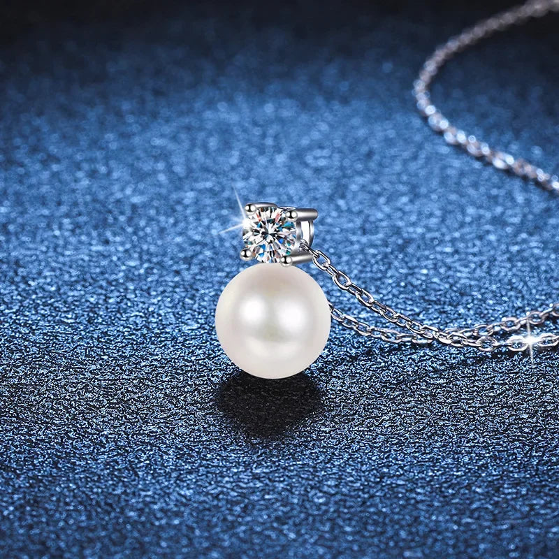 8mm Freshwater Pearl Pendant 0.9ct/set Moissanite Jewelry Sets D Color - Empire P.E