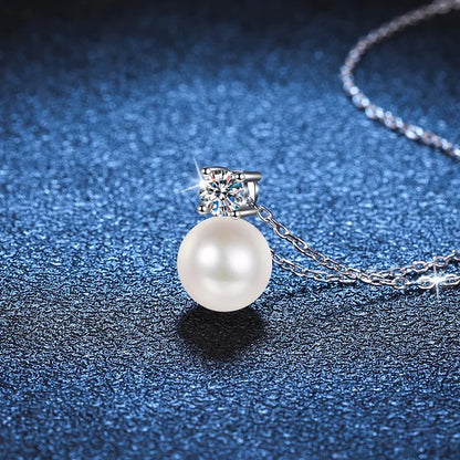 8mm Freshwater Pearl Pendant 0.9ct/set Moissanite Jewelry Sets D Color - Empire P.E
