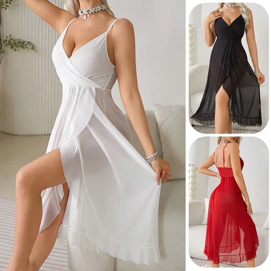 2025 Sleep Shirts Sheer Mesh Slip Dress Criss Cross Back