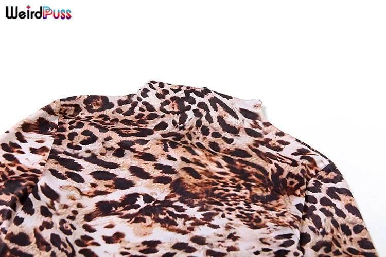 Weird Puss Leopard Print Romper Women 2024 Autumn Trend Hipster Long Sleeve O-Neck Skinny Stretch Streetwear Sexy Playsuits - Empire P.E