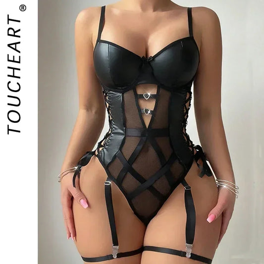 Toucheart Sexy Leather Lace Paneled - Empire P.E