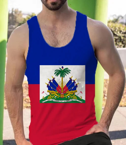 Haiti Flag Sleeveless Tank Top T-Shirt French Republic of Haiti Stylish and Funny Haitian Flag T-Shirt National Emblem T-Shirt - Empire P.E