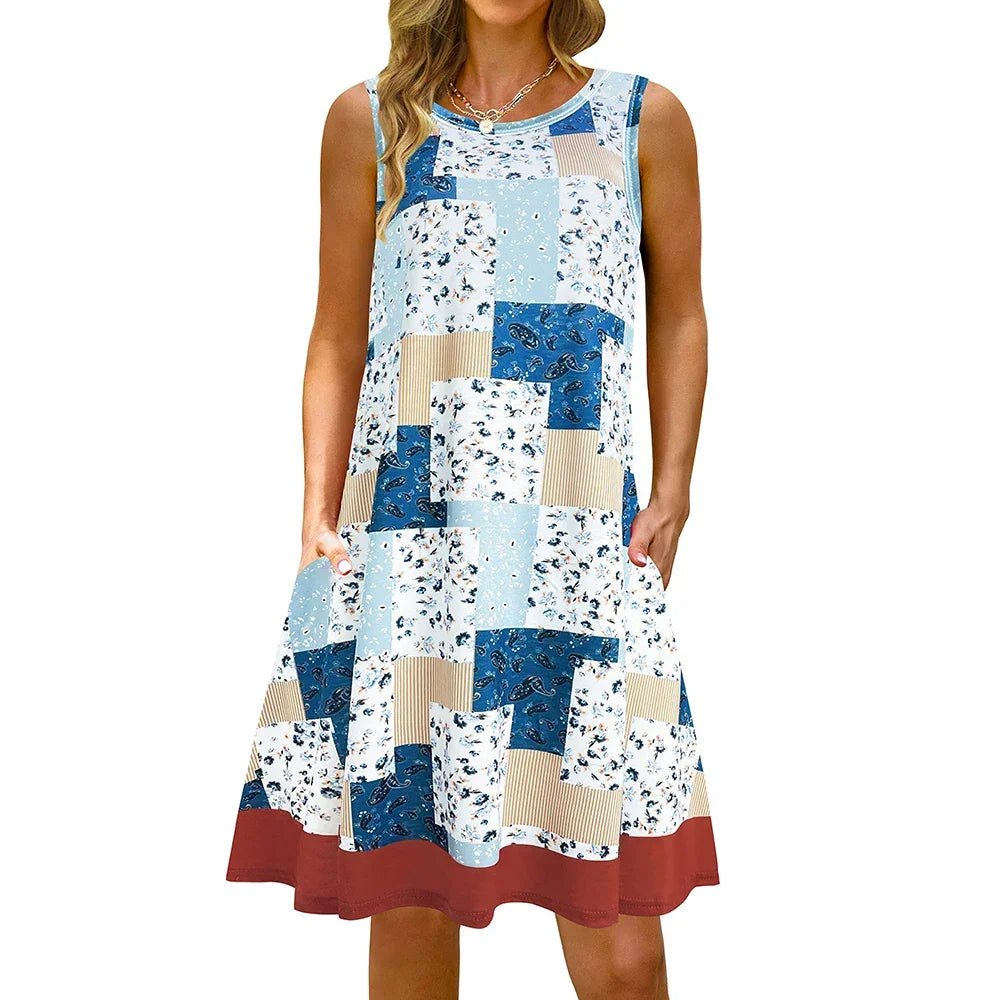 S-5Xl Colorful Printed O Neck Long Dress - Empire P.E