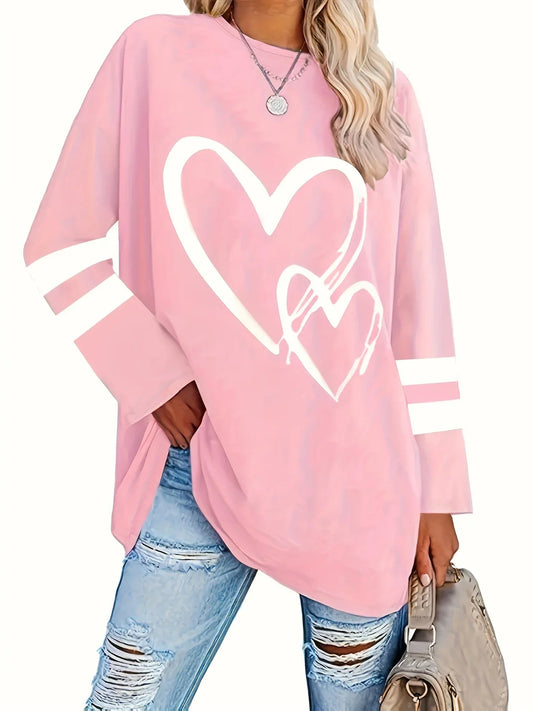 Women's casual solid  heart-shaped printed T-shirt