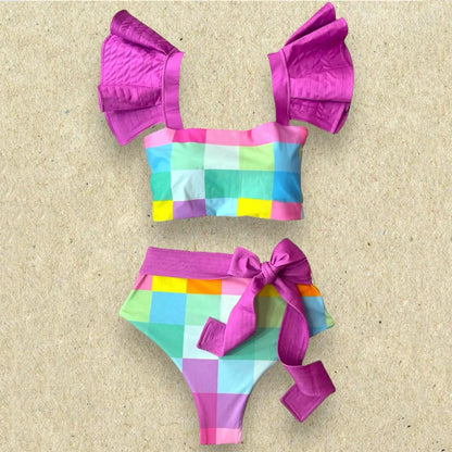 Two-Pieces Women Floral 2025 Push-Up Padded Bra Ruffles Bandage Bikini Set