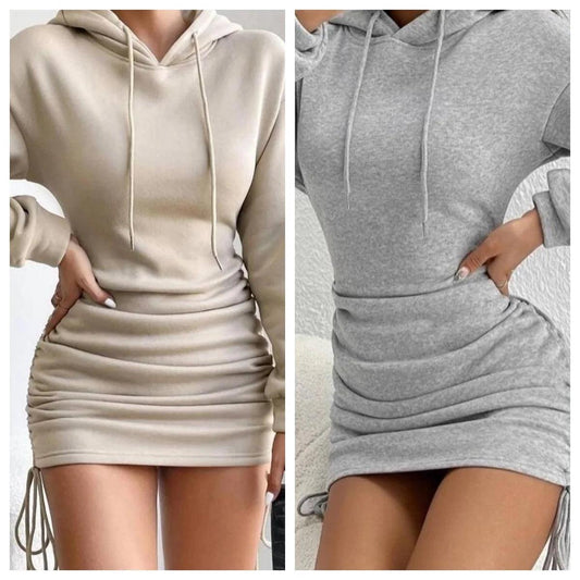 Autumn And Winter New Sexy Wind Drawstring Design Hooded Hip Long Sleeve Hoodie Dress Woman - Empire P.E