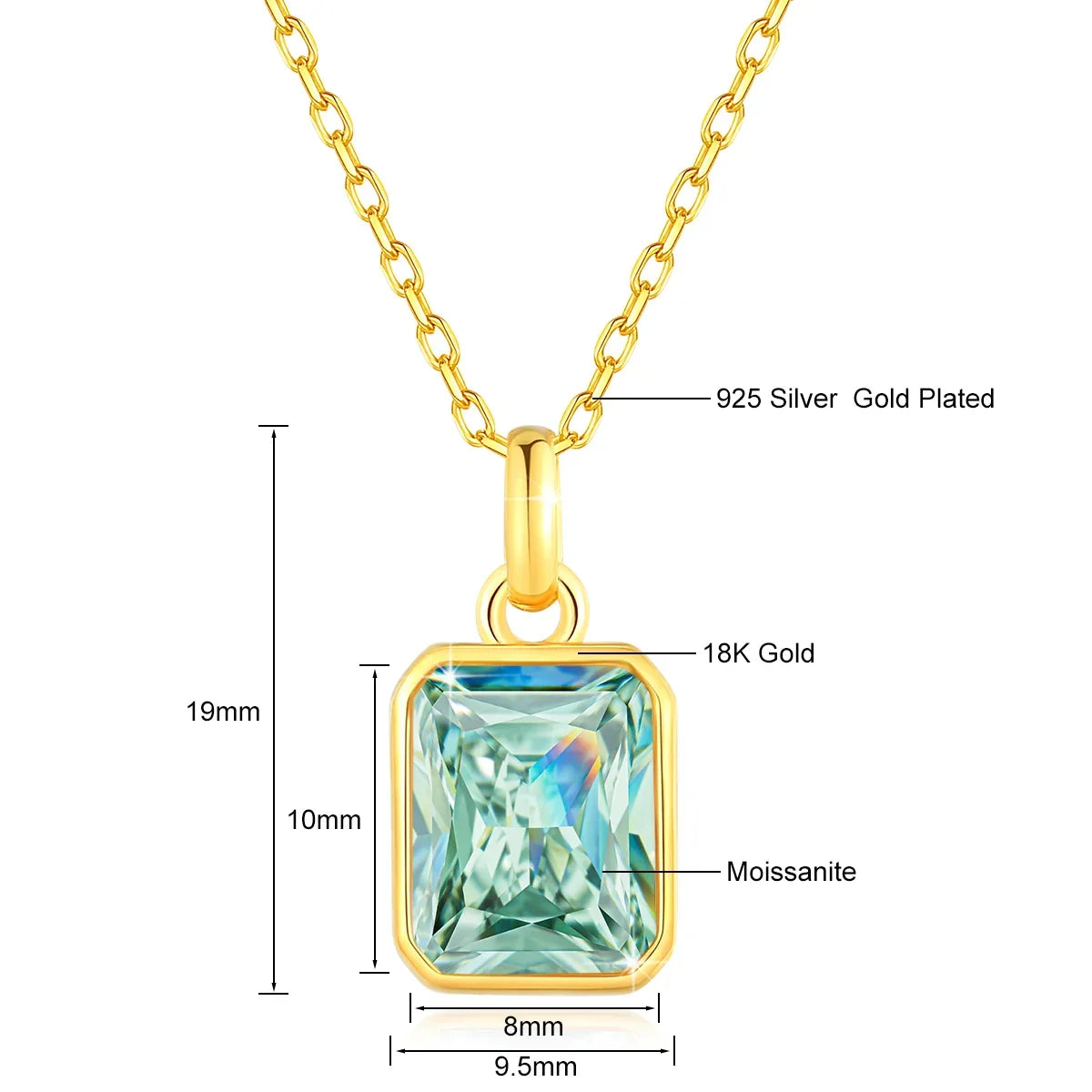 8*10mm Moissanite Necklace Real 18K Gold Pendant Colored Gemstone for Women - Empire P.E