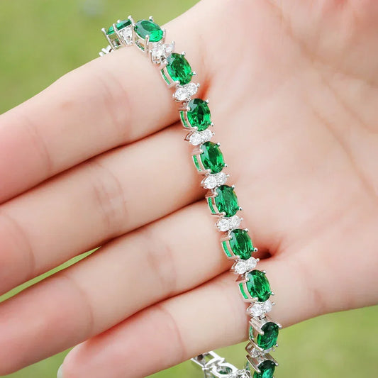 Bracelet Length 19/21cm Luxury 925 Sterling Silver Emerald Gem Created Moissanite Diamond - Empire P.E