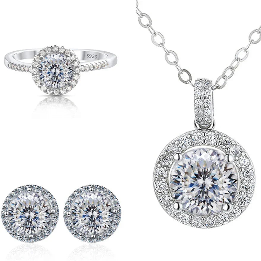 Real Round 6.5mm Moissanite Jewelry Set 925 Sterling Silver - Empire P.E