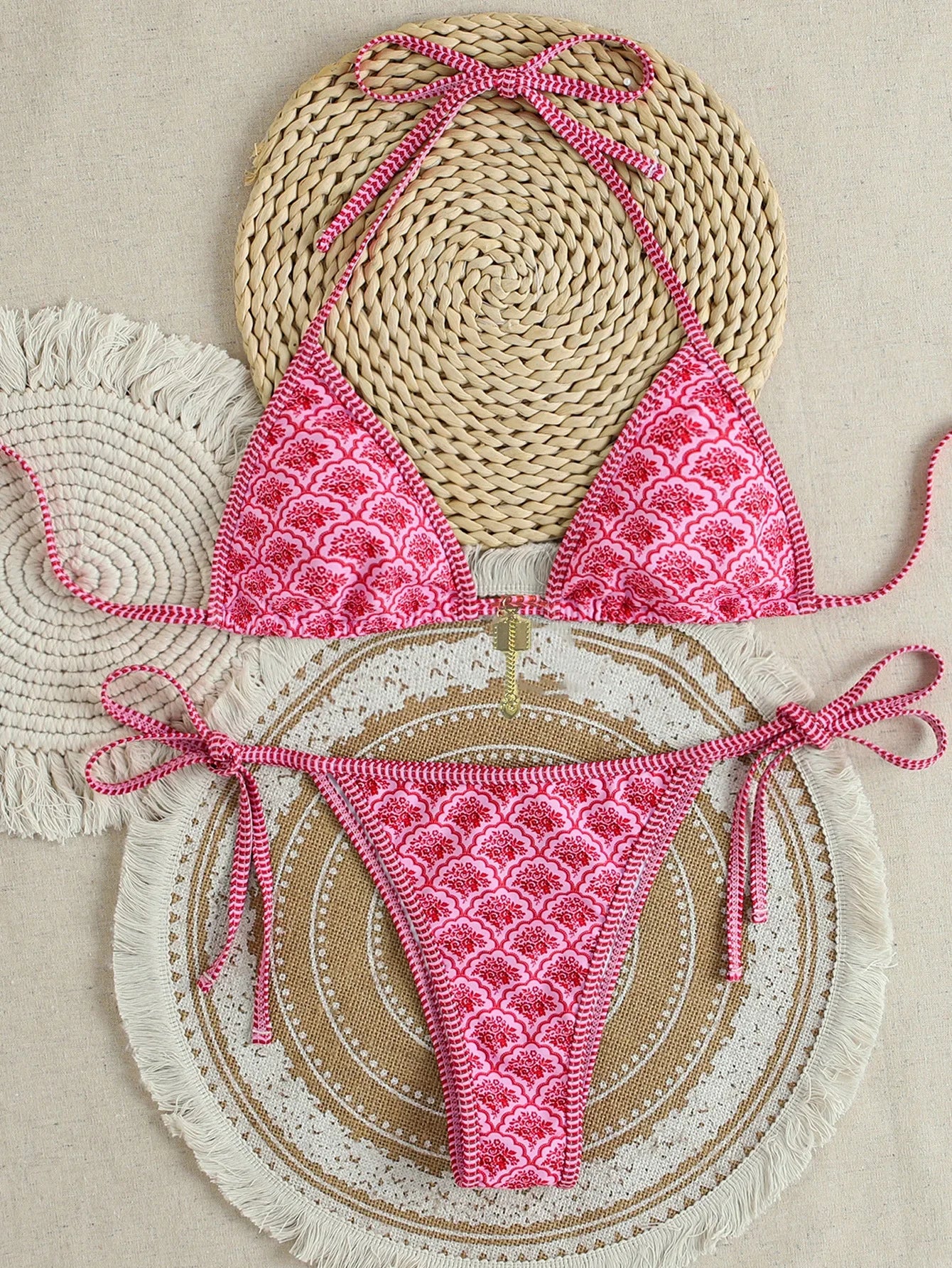 2026 new European and American triangle cup printed sexy bikini split swimsuit
