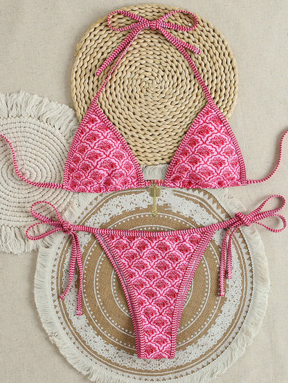 2026 new European and American triangle cup printed sexy bikini split swimsuit