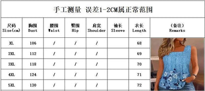 Plus Size Women's Summer T Shirts Casual Tank Sexy Vacation Print Shirts Women Beach Sleeveless Vest Fashion Pleated Tops 5XL - Empire P.E