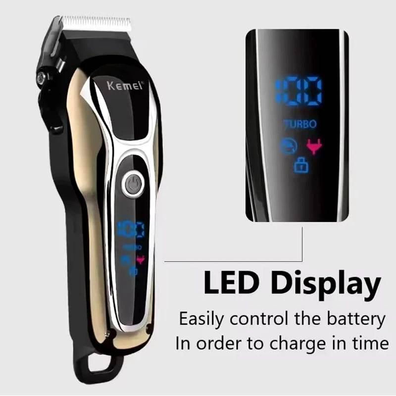 Kemei Professional Hair Clipper Electric Barber Clipper USB Rechargeable Hair Trimmer for Men LCD Display Haircut Set KM-PG1990 - Empire P.E