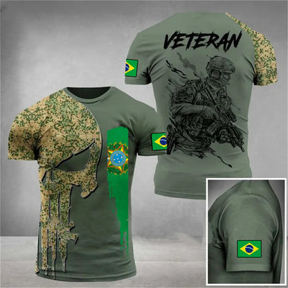 Brazil Flag Men's T-Shirt 3D Print Brazilian T Shirt Summer Oversized Jersey Camo Veterans Short Sleeve Sports Tactical Tee Tops - Empire P.E