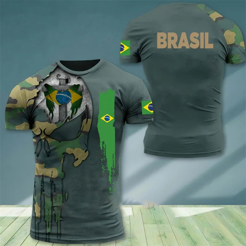Brazil Flag Men's T-Shirt 3D Print Brazilian T Shirt Summer Oversized Jersey Camo Veterans Short Sleeve Sports Tactical Tee Tops - Empire P.E