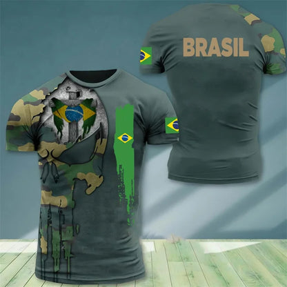 Brazil Flag Men's T-Shirt 3D Print Brazilian T Shirt Summer Oversized Jersey Camo Veterans Short Sleeve Sports Tactical Tee Tops - Empire P.E