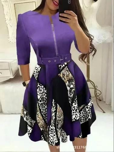Dress for Women Streetwear 2023 Autumn and Winter Elegant Waist Wrapped Mid Long Sleeve Solid V-Neck Fashion Dresses with Belt - Empire P.E