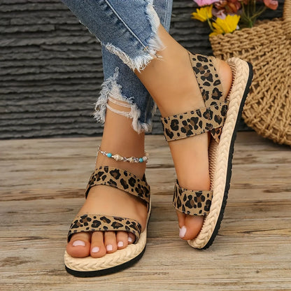 Ladies Leopard Print Flat Sandals