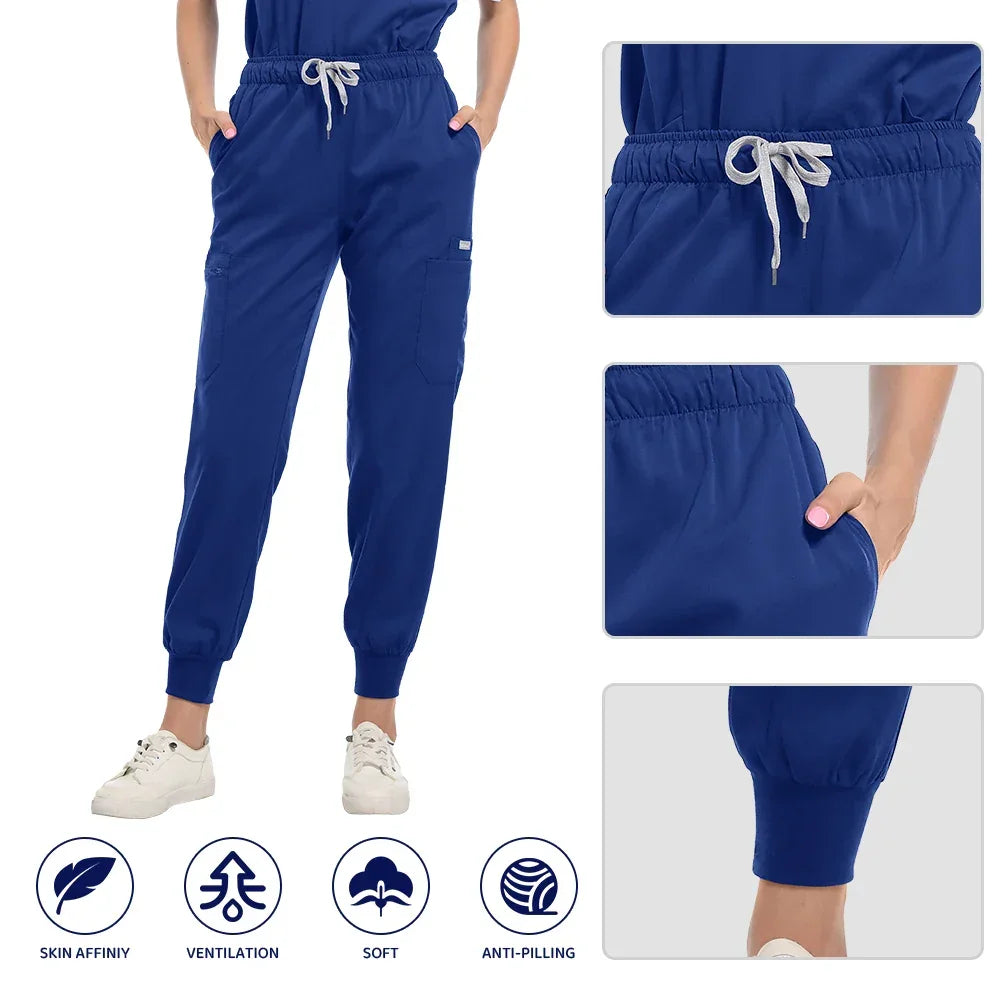 Two-piece Scrubs set Short Sleeve V Neck Pockets Drawstring Jogger Pants - Empire P.E