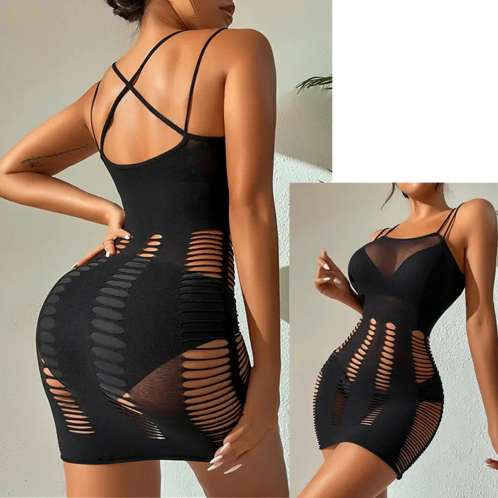 Erotic Fishnet Lingerie Dress Sexy Backless - Empire P.E