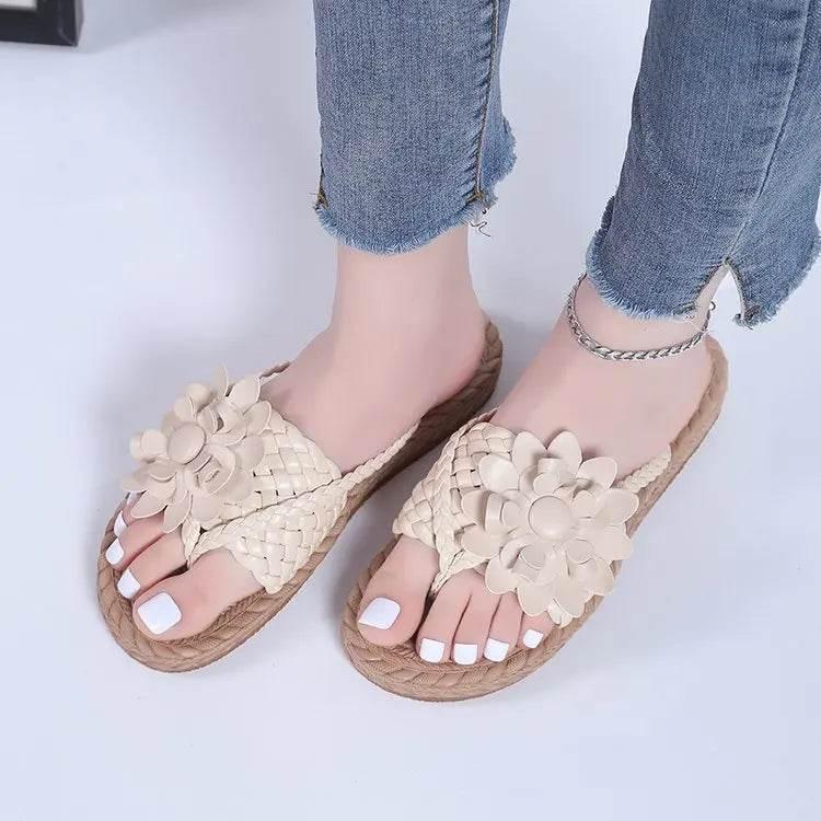 Slippers Women Ombre Floral Pattern Braided Casual Shoes Vacation Flat Holographic Braided Floral Pattern Toe Beach Flip Flops - Empire P.E