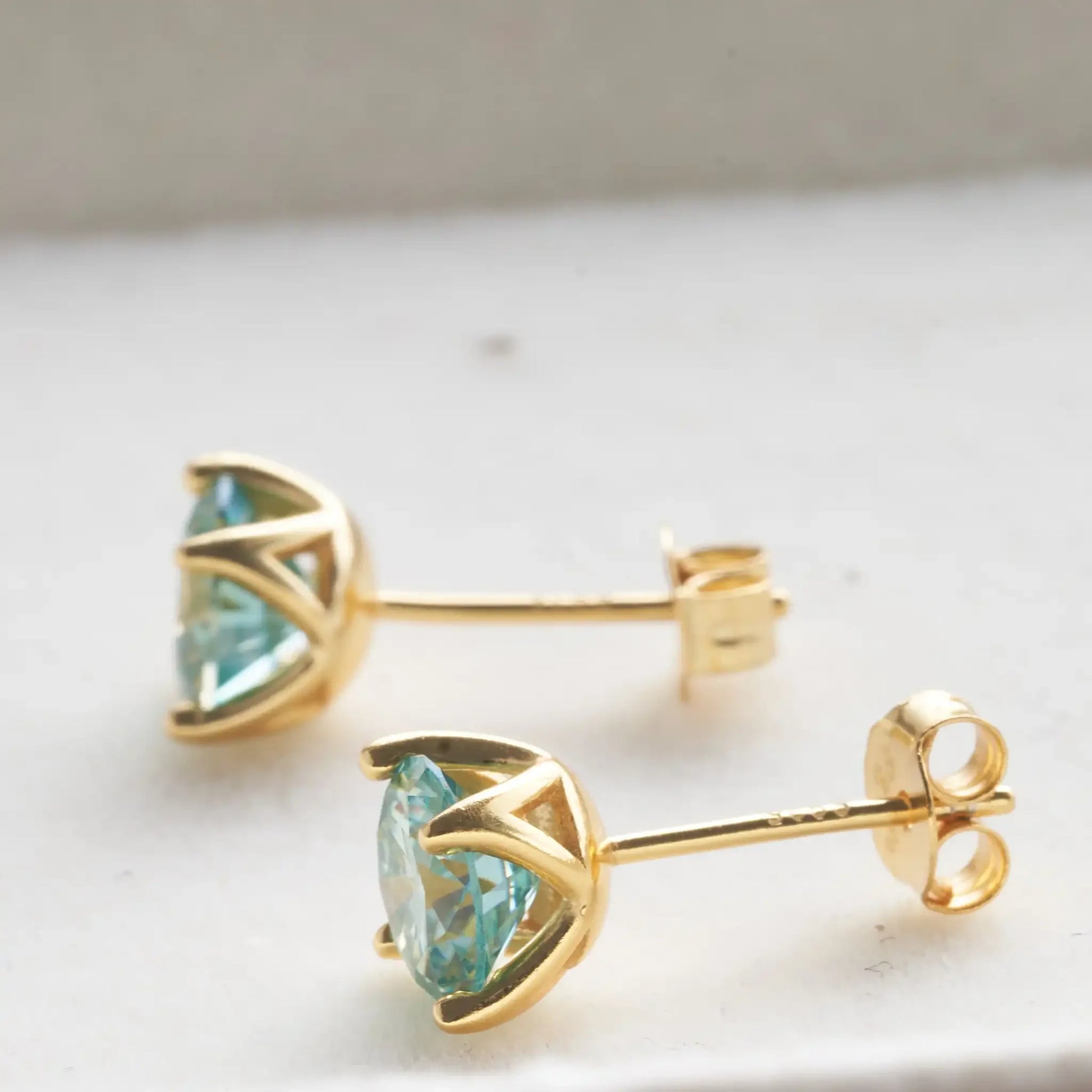 blue green color 6.5mm*2 pcs Moissanite Earrings Diamond 925 Sterling Silver, Gold Plated - Empire P.E