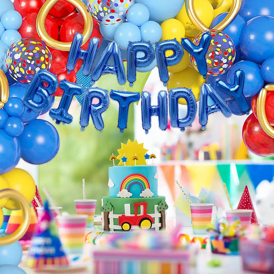 123 Piece Cartoon Birthday Party Supplies, Red Yellow Blue Sonic Balloon Garland Including Aluminum Foil Confetti Mixed Size Latex Balloon for Birthday Decoration, Baby Shower, Carnival, Circus, Background Decoration
