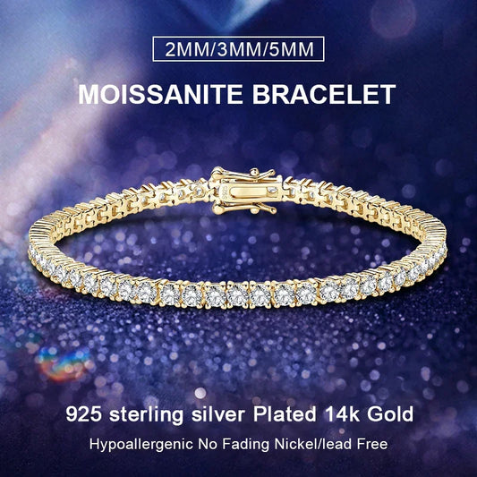 3mm/5mm Full Moissanite Tennis Bracelets Real 925 Sterling Silver - Empire P.E