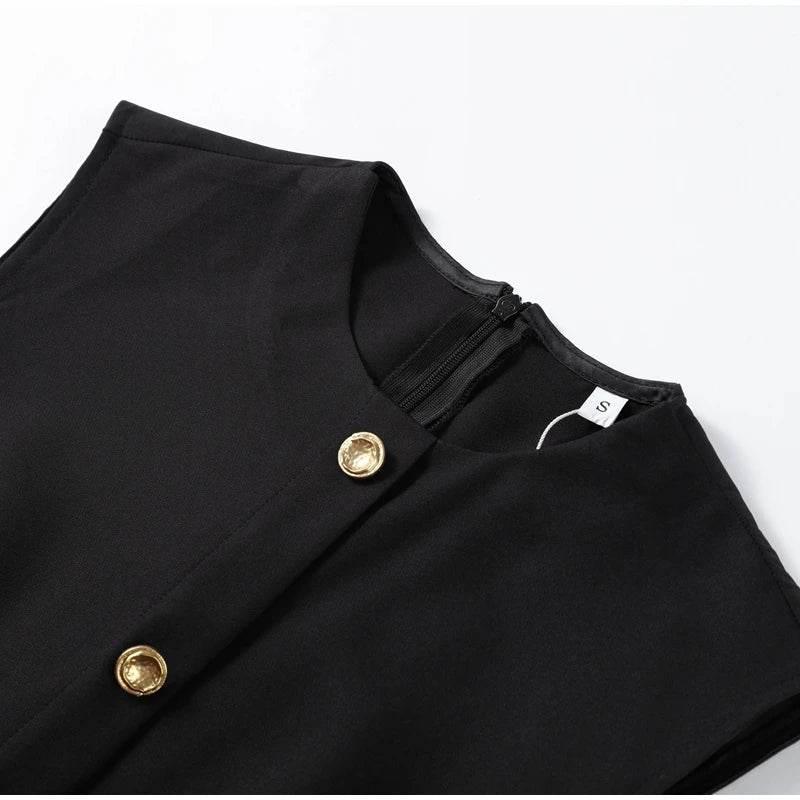 Black Long Dress Women With Belt Elegant Slim Single Breasted Sleeveless Front Split Dresses Female 2025 New Summer Lady Vestido - Empire P.E