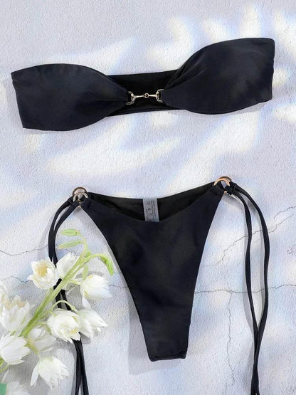 Solid Swimsuit Women Bathing Suit Bandeau Bikini 2024 Biquinis Feminino Swimwear High Waist Bikini Set Beachwear Sexy Bikinis - Empire P.E