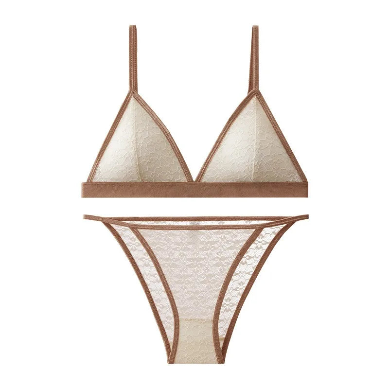 Women Lace Bra And Panties Set Non-wire Bralette Low Waist Panties Transparent Panty Sexy Lingerie 1/3 Cup Underwear Set - Empire P.E