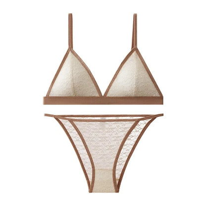 Women Lace Bra And Panties Set Non-wire Bralette Low Waist Panties Transparent Panty Sexy Lingerie 1/3 Cup Underwear Set - Empire P.E