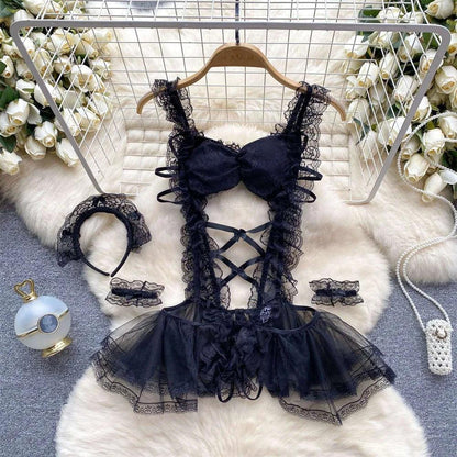 Hollow Out Cosplay Lingerie Lace Backless Jumpsuit - Empire P.E