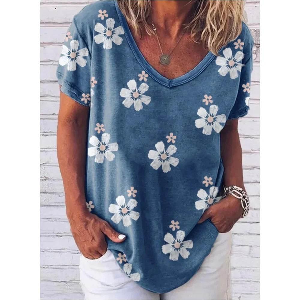 New Women'S T-Shirt Summer Short Sleeve V-Neck Top Loose Casual Female Clothing Streetwear Hip Hop Tee Harajuku T Shirt Pullover - Empire P.E