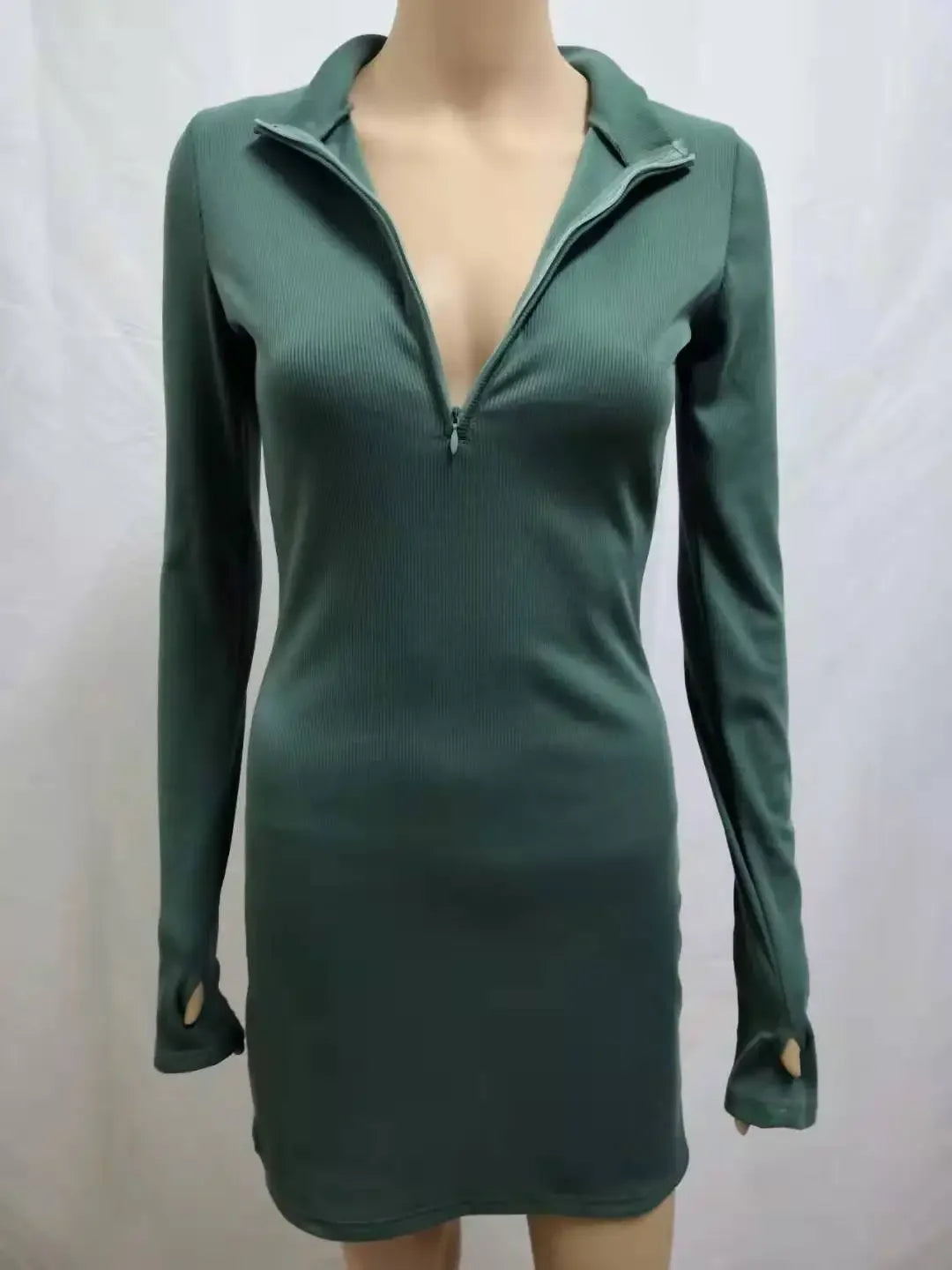 Women Half Zip Up Bodycon Party Dress - Empire P.E