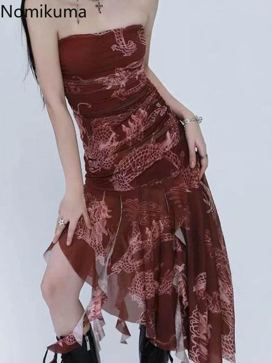 Sexy Dresses for Women 2025 Vestidos De Mujer Tunic Print Sleeveless Backless Robe Femme Fashion Summer Irregular Chiffon Dress - Empire P.E