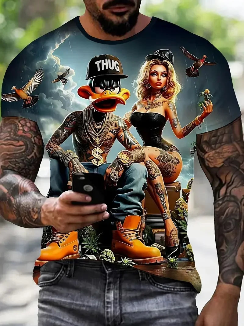 Funny Men's T Shirt Cartoon Duck Print - Empire P.E