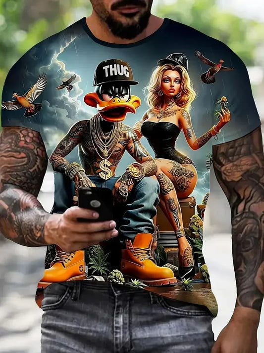 Funny Men's T Shirt Cartoon Duck Print - Empire P.E